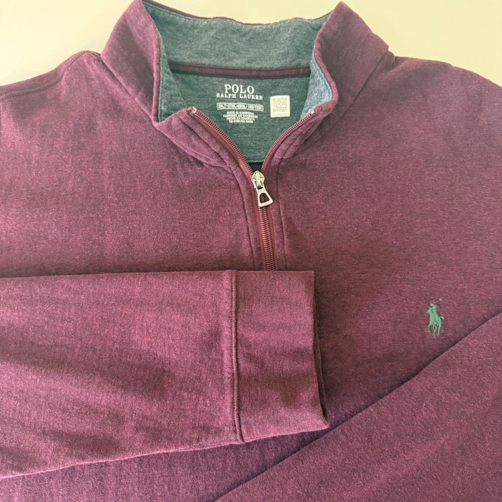 Polo Ralph Lauren Mens 2XLT Burgundy Sweater Quarter Zip Pullover Pony Logo